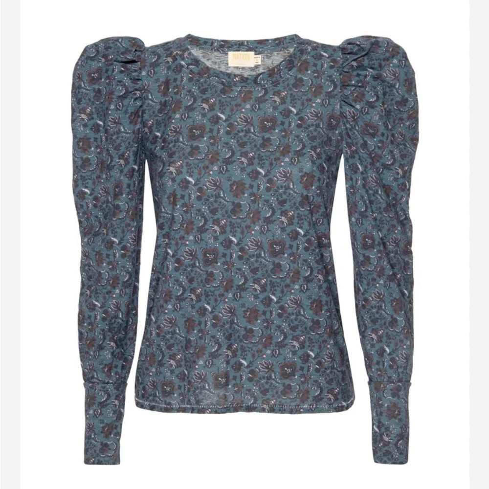 Nation LTD. (XS) Romy Puff- long sleeve tee in blue “wild heart” floral